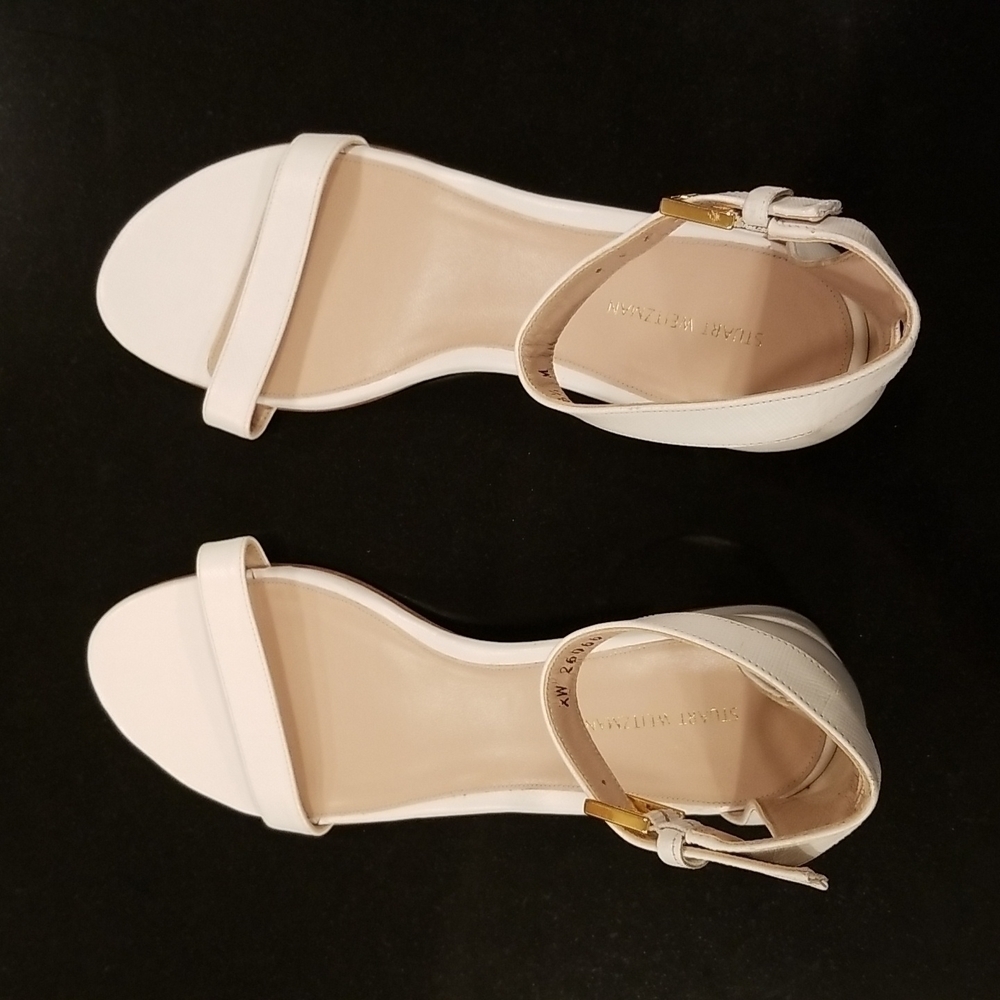 Stuart Weitzman Low Block Heel Leather Sandals Wh… - image 3